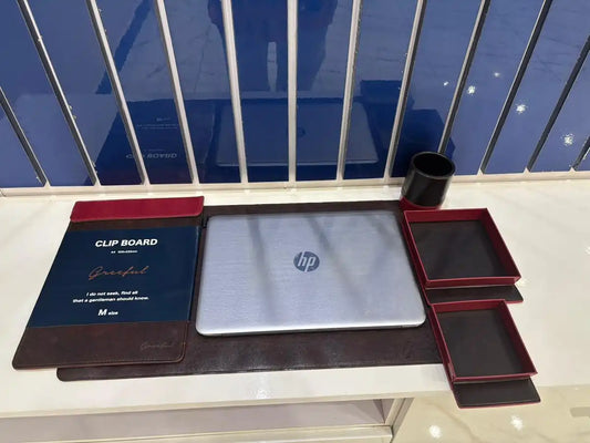 Premium 5-Pc PU Leather Desk Organizer Set | Reversible & Stylish