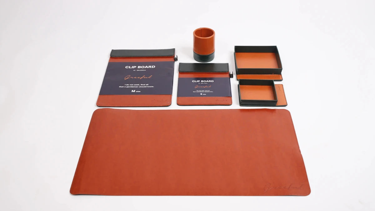 6-Piece PU Leather Desk Organizer Set with Free Bonus Gifts - Greeful