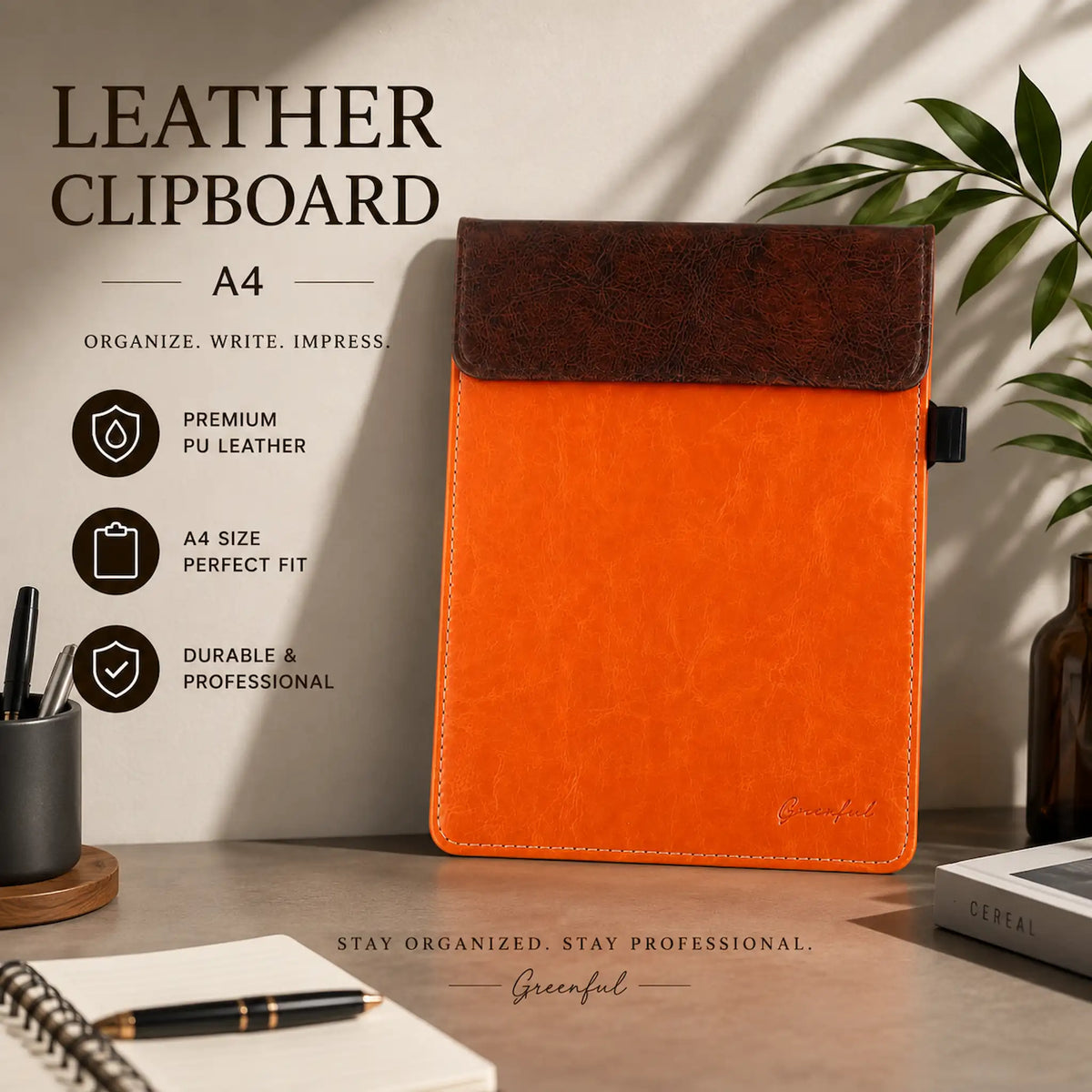 Greeful A5 Magnetic Clipboard | Stylish PU Leather Organizer