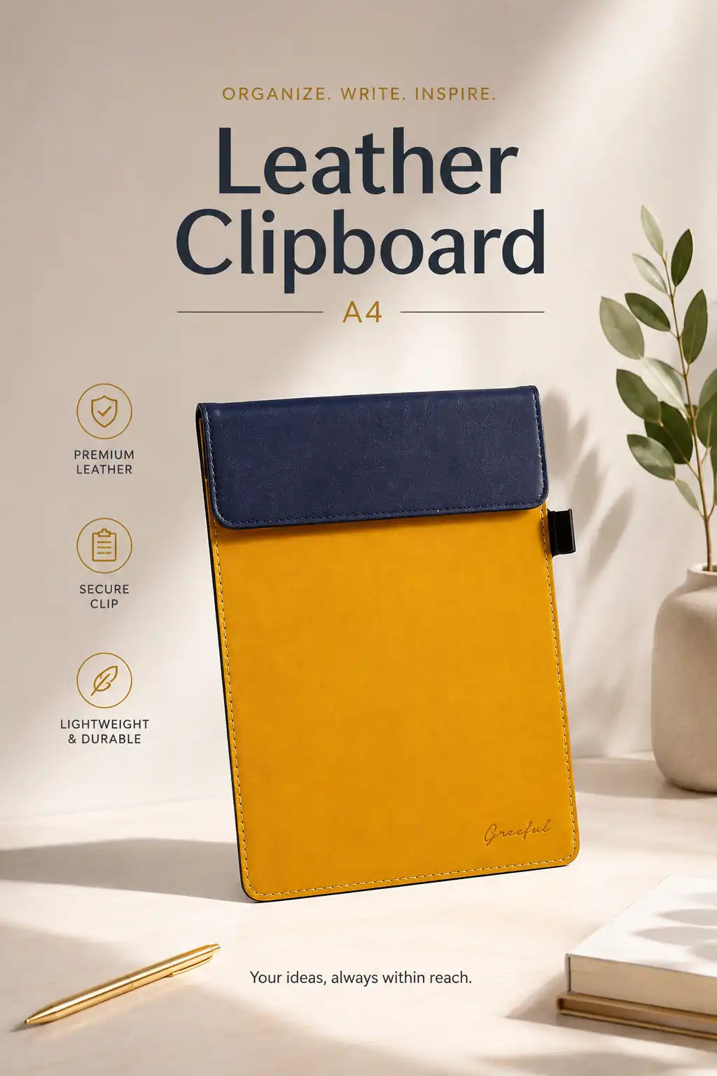 Greeful A5 Magnetic Clipboard | Stylish PU Leather Organizer