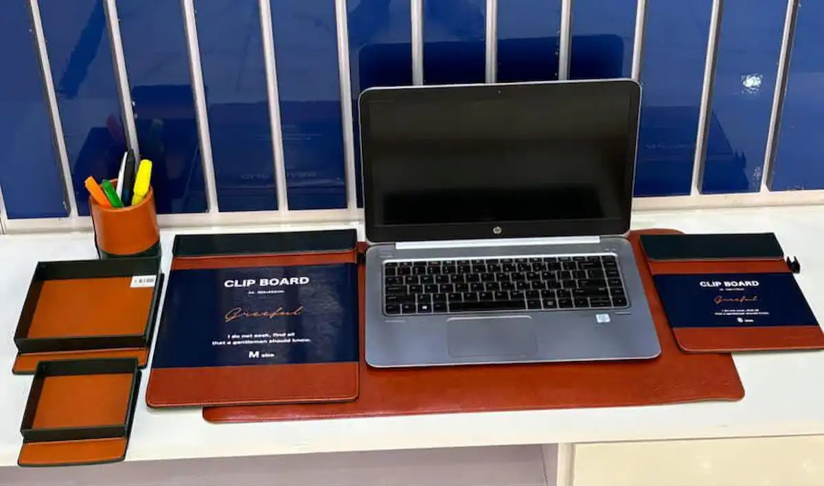 Premium 6-Pc PU Leather Desk Organizer Set | Reversible & Stylish